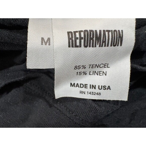 Reformation Black Tencel Linen Blend T-Shirt Crew Tee Top Womens Sz M USA Flaw - Picture 8 of 8